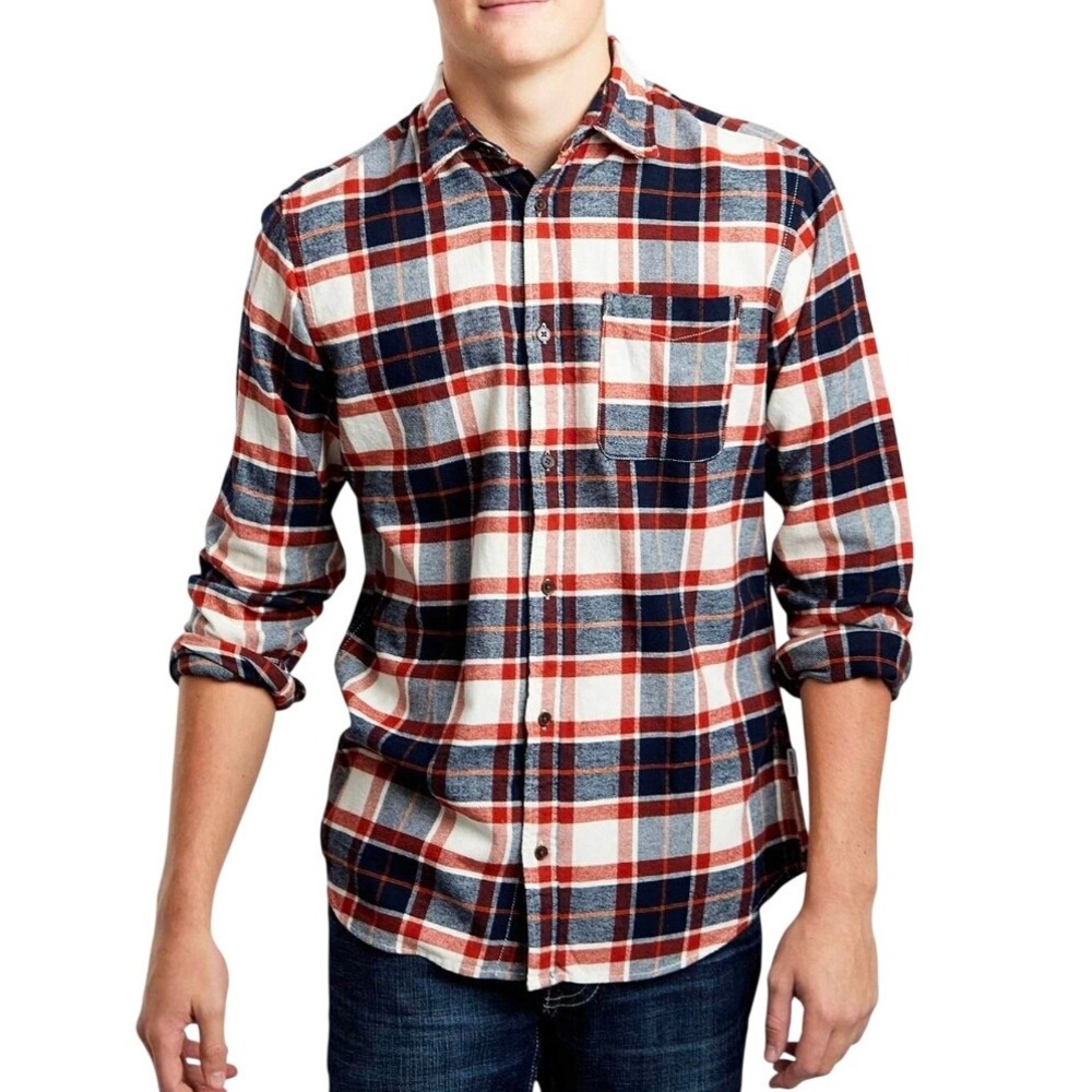 Vans Red Navy Plaid Flannel Button Down Shirt Size S Long Sleeve Skater Colorblo